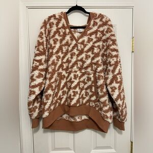 Victoria’s Secret Pink Oversized Cozy Brown and Cream Women's Large Sweater